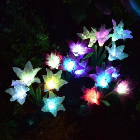 Mighty Rock Outdoor Solar Garden Stake Lights with 8 Lily Flower, Multi-color Changing LED Solar Stake Lights for Garden, Patio, Backyard
